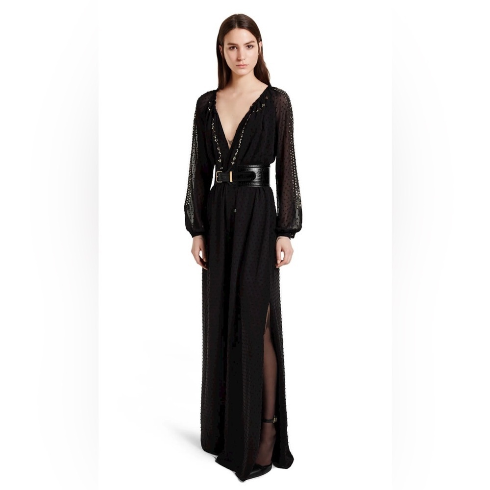 Altuzarra For Target Black And Gold Swiss Dot Chiffon Maxi Dress, Size‎ 6